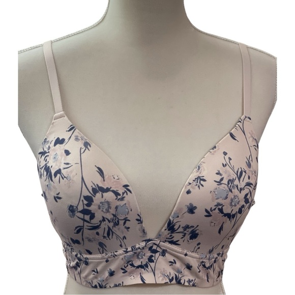 Lucky Brand Wireless Floral Full Coverage Bra Stretch Pink Blue 36B Feminine - Picture 1 of 11